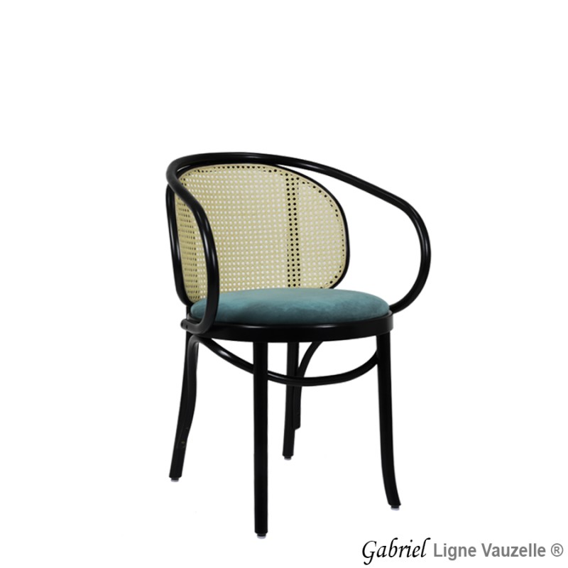 Fauteuil GABRIEL Avec Galette tapissée Dos Cannage Naturel