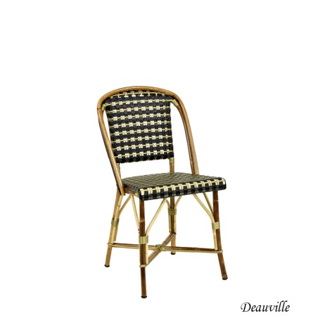 Chaise "DEAUVILLE" Rotin Naturel, Tressage Noir et Or
