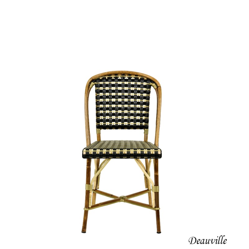 Chaise "DEAUVILLE" Rotin Naturel, Tressage Noir et Or
