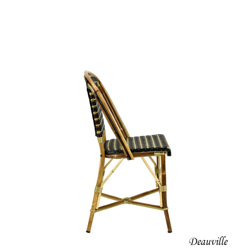 Chaise "DEAUVILLE" Rotin Naturel, Tressage Noir et Or