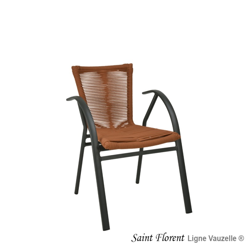 Fauteuil "SAINT-FLORENT" Corde Terracotta, Structure Noire Mat