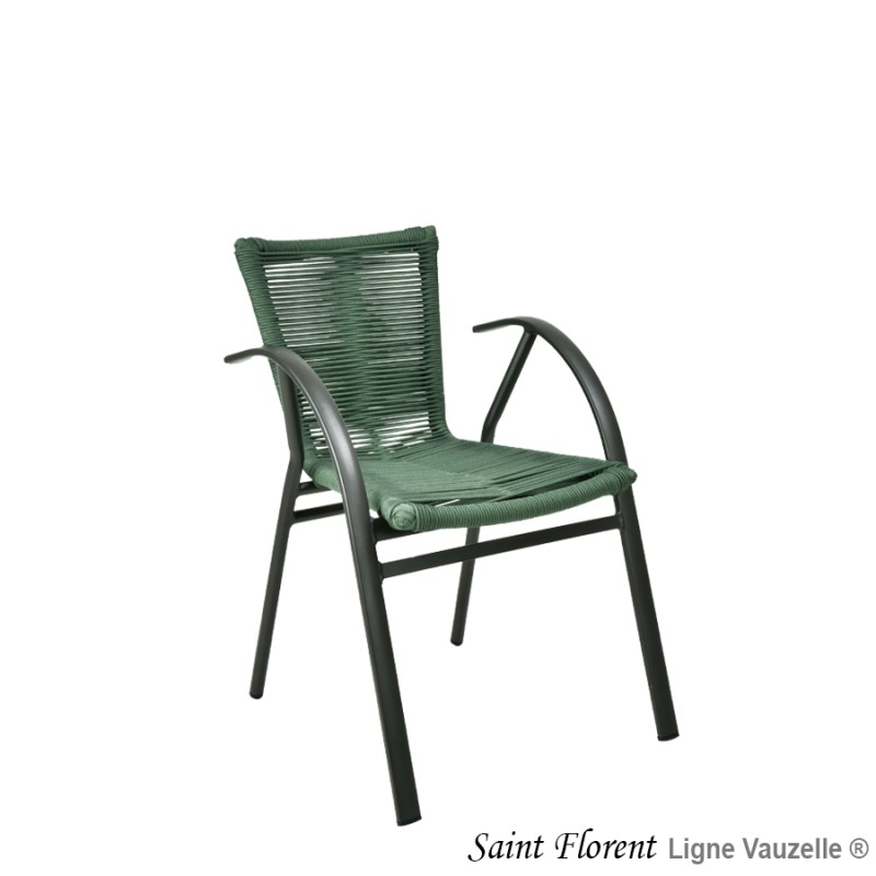 Fauteuil "SAINT-FLORENT" Corde Verte, Structure Noire Mat