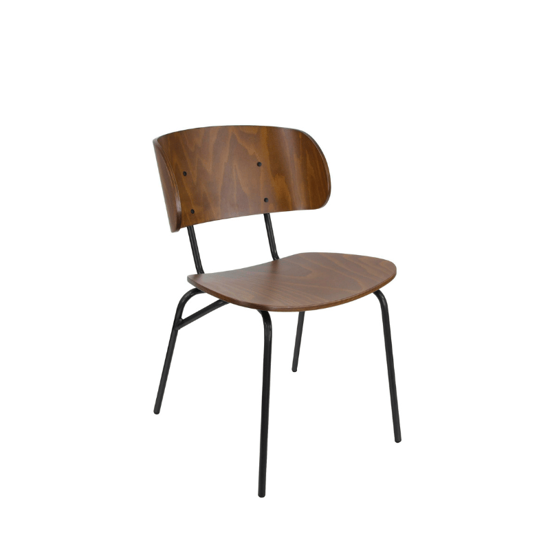 Chaise KOLINE Assise et Dossier Bois Teinté Noyer structure Noire