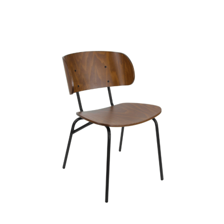 Chaise KOLINE Assise et Dossier Bois Teinté Noyer structure Noire