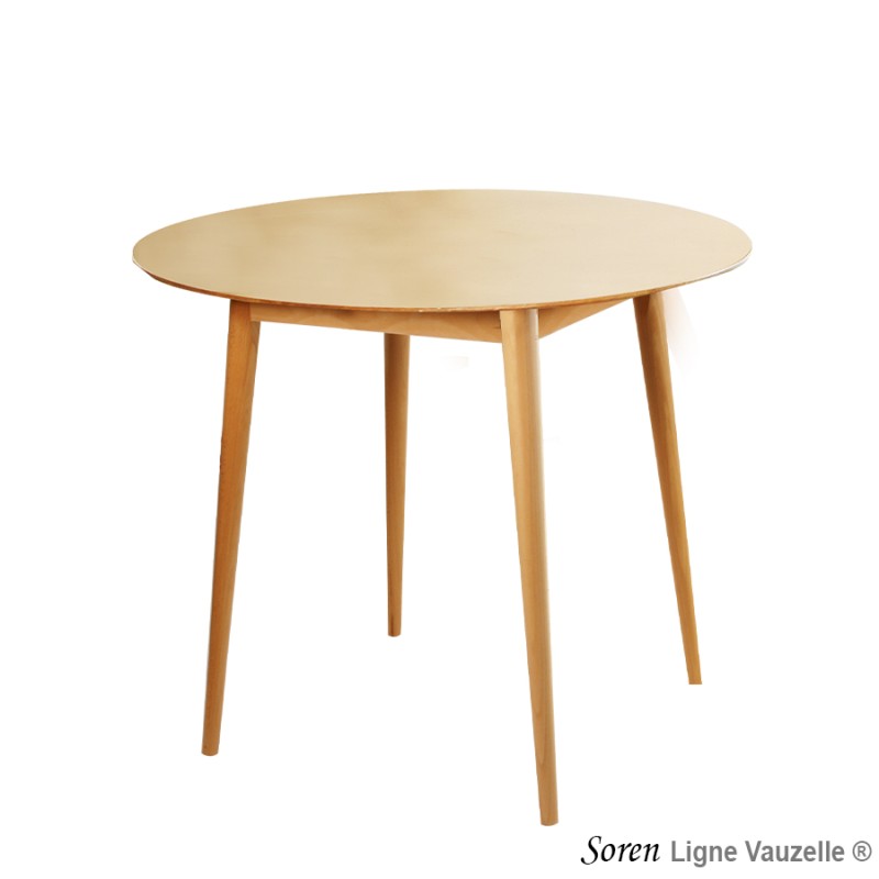 Table SOREN Vernie 4 Pieds HT.75 Plateau Hêtre D.100 cm Profil N°6